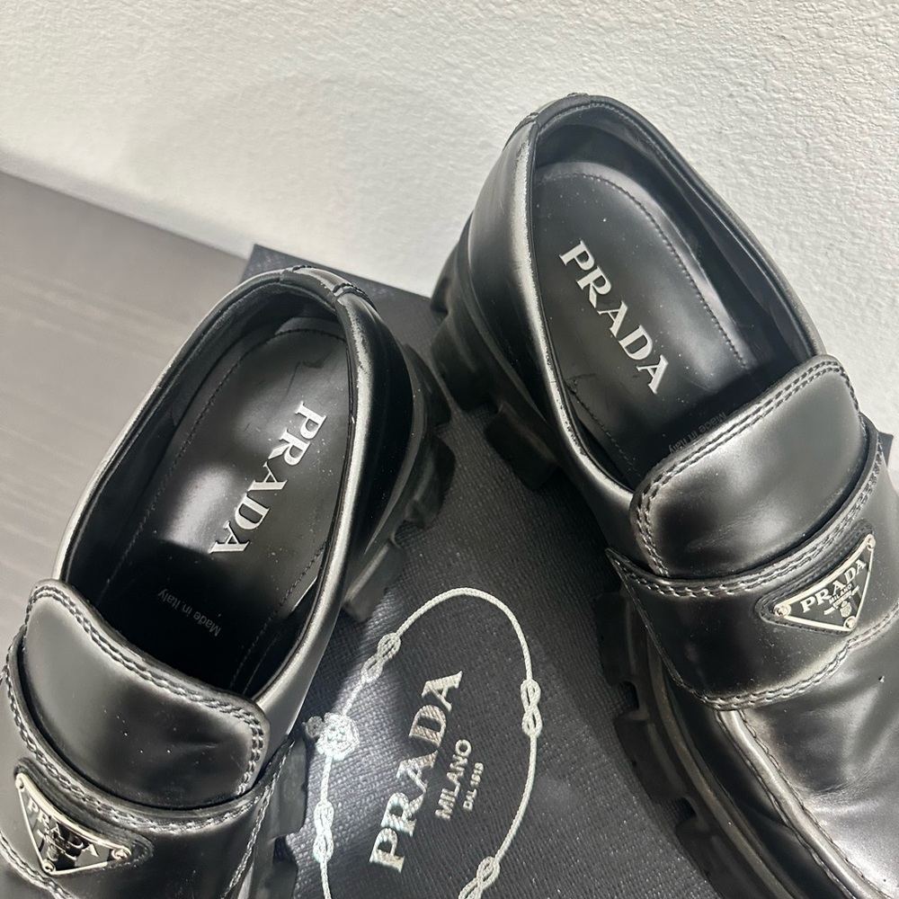 Prada Monolith brushed leather loafers chunky rubber sole Prada sz 9.5/ US 10.5 - Picture 9 of 13